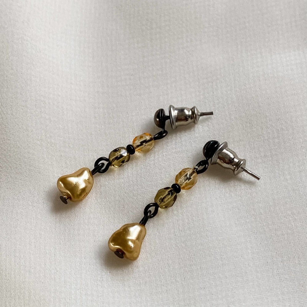 VTG Golden Nugget Pearl Dangle Earrings